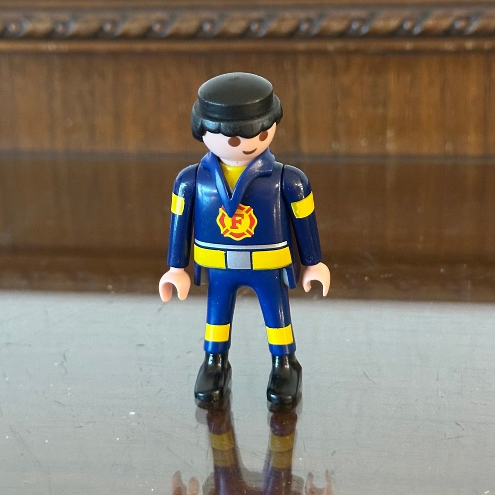 Vintage 1997 Playmobil Firefighter Figure Navy Blue Uniform Geobra Toy